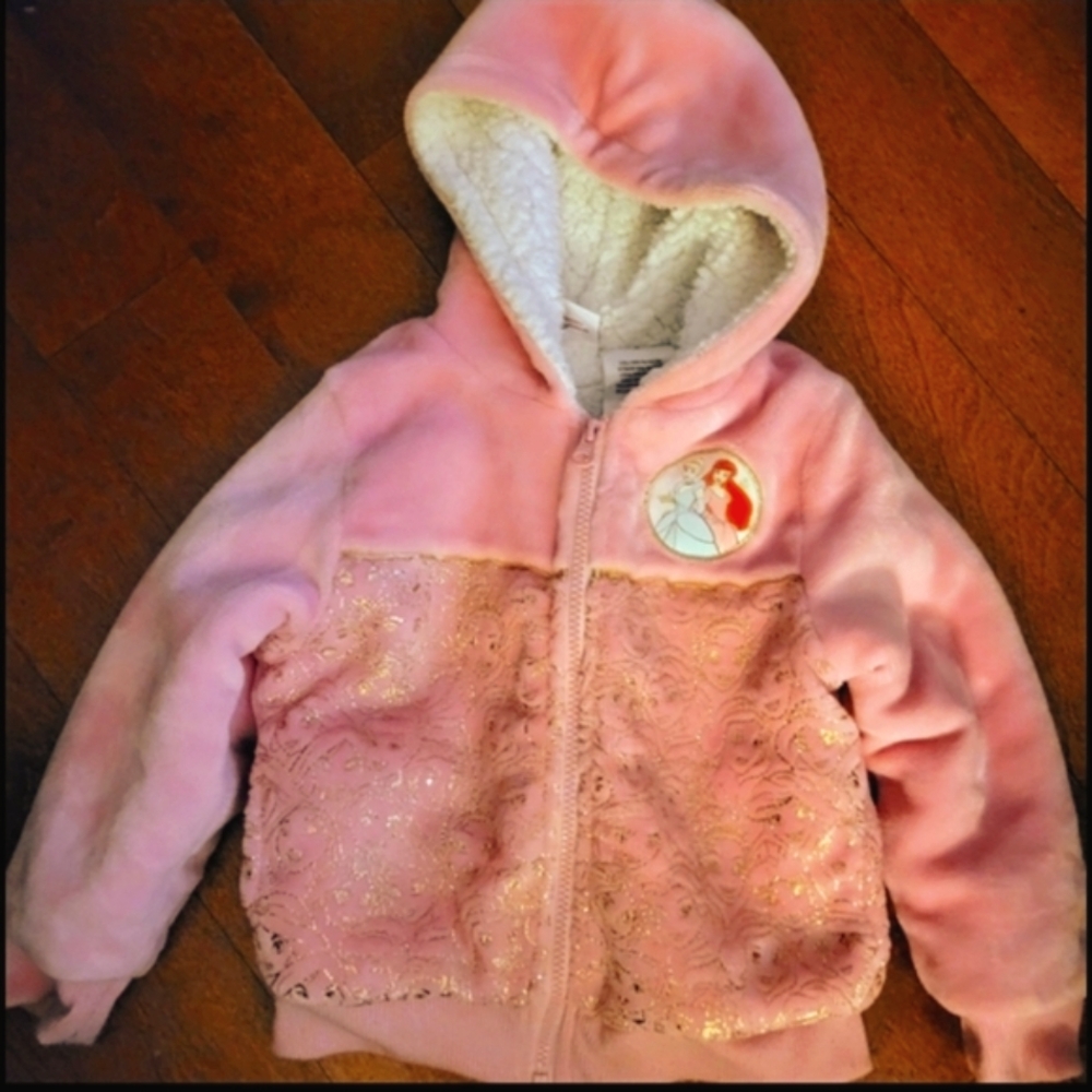 Disney Princess Girl Plush Sherpa-Lined Hooded Coat Embroidered Pink Size 4T - Picture 2 of 10